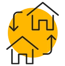 two houses with arrows to each house icon